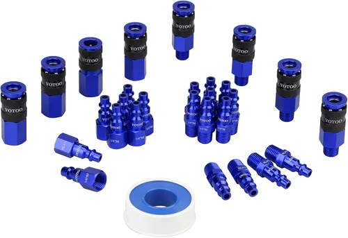 Vista 6 de YOTOO Kit de Acoplador de Aire Universal y Enchufe Industrial, 15 Piezas de Accesorios de Manguera de Aire de Conexión Rápida de Aluminio Duraderos