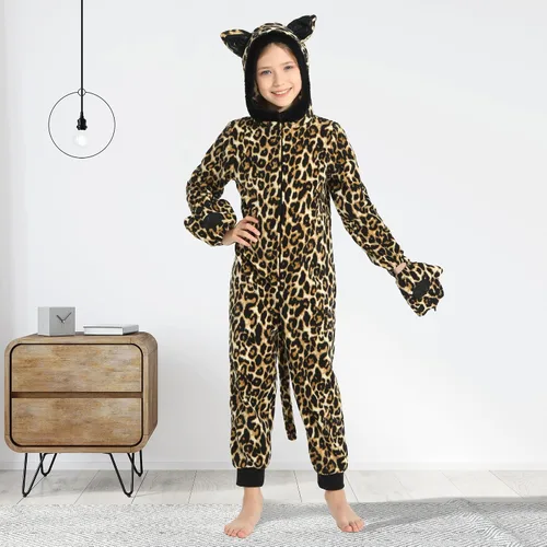 Vista 36 de Wizland Disfraz de animal para niños, leopardo, vaca, mono, reno, gato negro, dálmata, muñeco de nieve, mono de Papá Noel