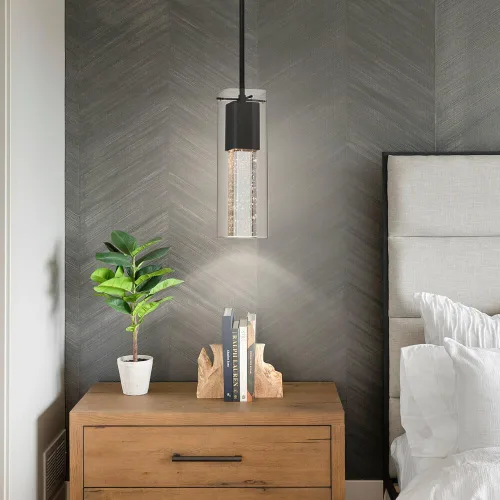 Vista 2 de XiNBEi Lighting Lámpara colgante, moderna cocina negra colgante colgante de iluminación con vidrio cuadrado y bombilla LED XB-P1110-SQ-MB