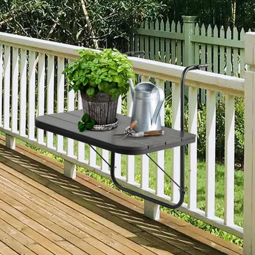 Vista 4 de Mesa de balcón colgante para barandilla de balcón al aire libre, mesas de bar para barandillas de aluminio plegable ajustable para patio, terraza