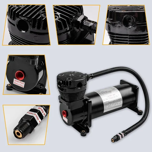 Vista 4 de Compresor de bocina de aire resistente de 200 PSI, compresor de bocina de tren de 3/8 NPT con accesorios de repuesto de 1/4 NPT
