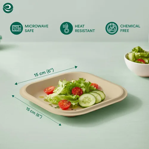 Vista 2 de Eco Soul Disposable Bagasse Plates for Snacks 6 inch - Pack of 100 Small Eco-Friendly Disposable Plates in Bulk for Snacks & Desserts