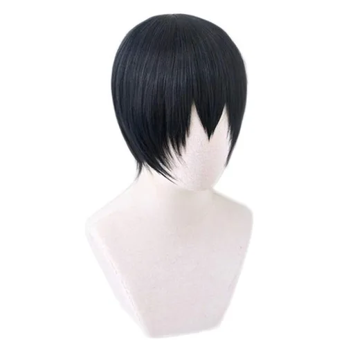 Vista 5 de Lwiuentx Haikyuu!! Cosplay kageyama tobio peluca corta y recta negra para hombres y mujeres, fiesta de Halloween + gorra de peluca gratis