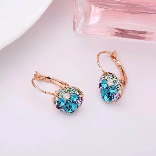 Vista 5 de Pendientes de aro chapados en oro de 14 quilates con cristales Swarovski multicolor para mujer