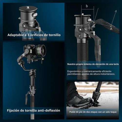 Vista 5 de COMAN M1pro Monopod de fibra de carbono de 65 pulgadas para cámara, monopie de liberación rápida de elevación con un solo clic con pies, compacto