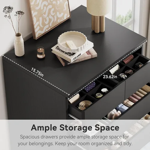 Vista 4 de Cómoda Alta Negra de 7 Cajones para Dormitorio, Cómodas y Arcones de Madera Modernos con Almacenamiento de Joyas, 23.6" L*15.8" A*47.5" Al en Cómoda