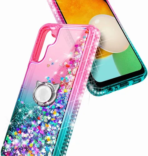 Vista 5 de NZND Funda compatible con Samsung Galaxy A14 5G con protector de pantalla de vidrio templado (cobertura máxima), soporte de anillo/correa de muñeca