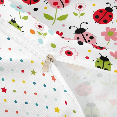 Vista 6 de Manfei Juego de funda de edredón de mariquita de tamaño individual, juego de ropa de cama de flores de acuarela de 2 piezas, funda de edredón floral