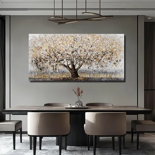Vista 6 de CHUDANHAO Arte abstracto de graffiti gris para pared, pintura de árbol grande, impresiones fotográficas doradas, arte moderno en lienzo