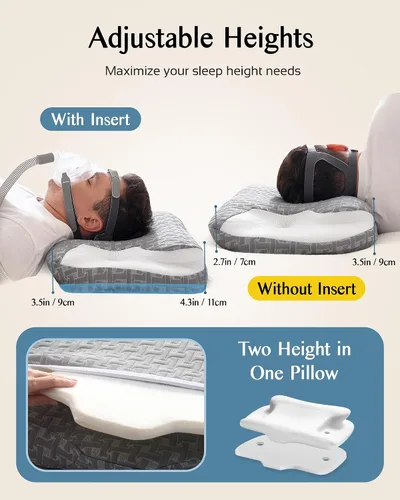 Vista 6 de Almohada para la apnea del sueño para usuarios de Cpap, almohadas ergonómicas ajustables de espuma viscoelástica para dormir de lado y espalda