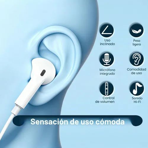 Vista 2 de 1 paquete de auriculares USB C para iPhone 17/16/15 Pro Max, auriculares tipo C con cable con micrófono y control remoto, cancelación de ruido