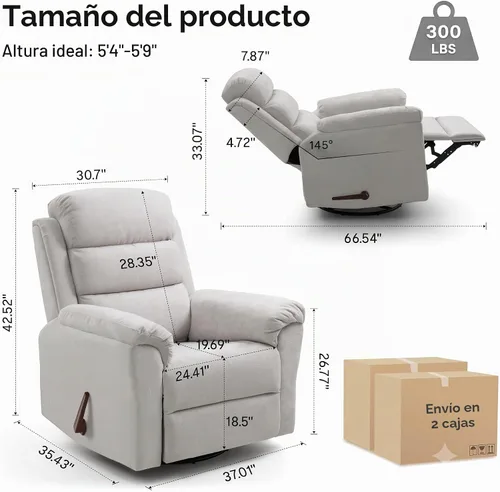 Vista 2 de FLEXISPOT Souffle-Pro - Silla reclinable giratoria con masaje y calor, reposacabezas ajustable, tela Oeko-TEX, marco de madera FSC, ideal para Gris
