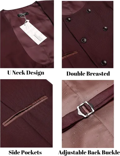 Vista 5 de COOFANDY Chaleco de traje para hombre, ajustado, doble botonadura, chaleco formal de negocios