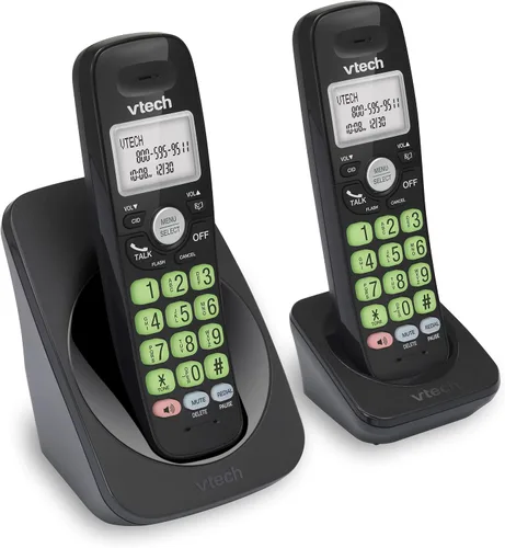 Vista 8 de VTech Teléfono inalámbrico de 2 teléfonos con DECT 6.0, altavoz dúplex completo, pantalla iluminada, teclado retroiluminado, identificación de Negro