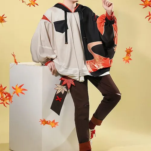Vista 3 de Anime Genshin Impact Kaedehara Kazuha - Sudadera con capucha en 3D, conjunto completo con capucha de anime, disfraz de cosplay