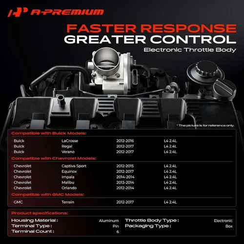 Vista 2 de A-Premium Cuerpo electrónico del acelerador S20221 compatible con Chevy, GMC y Buick - Impala 14, Malibu 13-14, Equinox 12-17, Captiva