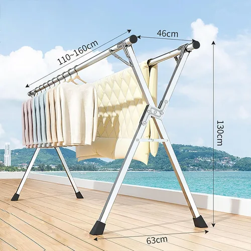 Vista 2 de Estante de secado de ropa de acero inoxidable con ruedas, 95 pulgadas, resistente, plegable y extensible