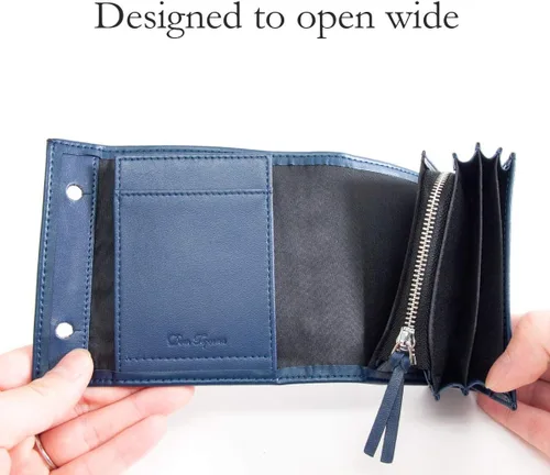 Vista 5 de Cartera en forma de caja de cuero genuino para mujer, monedero de tarjeta de alta capacidad, marrón oscuro