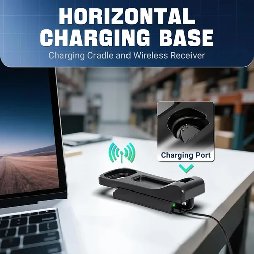 Vista 3 de Tera Escáner de código de barras QR 1D 2D con soporte plegable ajustable y base de carga, montaje en pared 2.4G inalámbrico y USB 2.0 lector