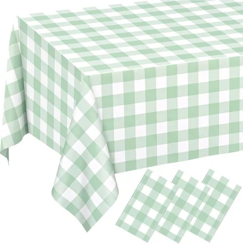 Vista 23 de 2 Pcs Light Blue Gingham Tablecloth Blue Disposable Plastic Checkered Table Cloths for Parties Disposable, Waterproof Rectangular Blue Table Cover