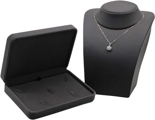 Vista 2 de JunningGor Conjuntos de joyas de boda de terciopelo collar aretes anillo vitrina soporte de almacenamiento gris oscuro