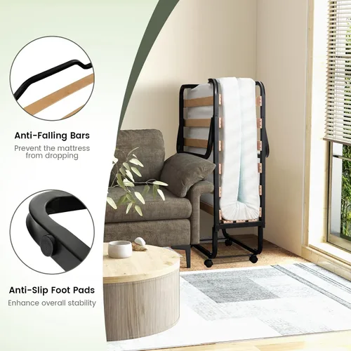 Vista 7 de KOMFOTT Cama plegable con colchón de espuma viscoelástica de 4 pulgadas, cama plegable para invitados con marco de acero resistente, cuna portátil