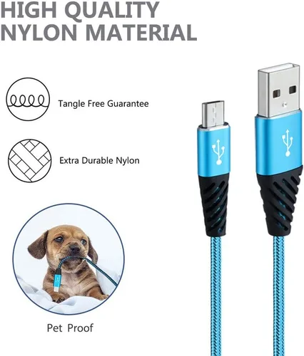 Vista 5 de Boenoea Fast Phone Charger Android 10ft 5-Pack Long Micro USB Cable Braided Compatible with Samsung Galaxy J3 J7 S6 S7 Edge Note 4 5 LG BlackBerry