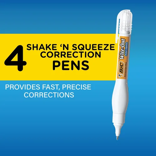 Vista 5 de BIC Wite-Out - Pluma correctora Shake 'n Squeeze, 8 ml de líquido corrector, paquete de 4 bolígrafos correctores blancos, fácil, limpia y fácil