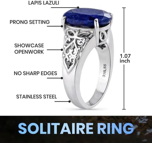 Vista 3 de Shop LC Lapis Lazuli Birthstone Promise Ring for Women, Stainless Steel