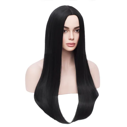 Vista 2 de Beron Peluca de pelo largo recto de 20" para disfraz de cosplay con gorro de peluca (naranja oscuro)