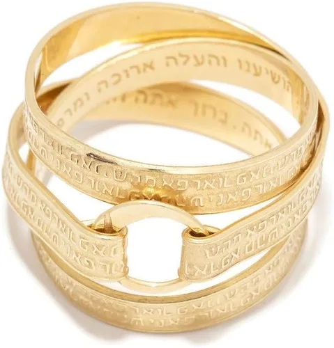 Vista 5 de Anillo de declaración para mujer, anillo único de latón chapado en oro grabado con bendición hebrea de la Cabalá espiritual para la salud, regalo