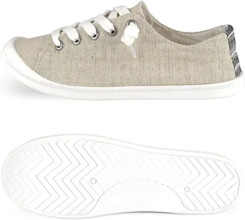Vista 3 de Hxlber Tenis bajos para mujer, puntera redonda, cómodos, casuales, de lona, tenis de moda para caminar para mujer