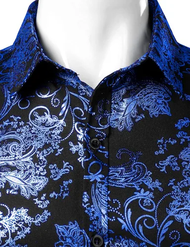 Vista 3 de ZEROYAA Camisa de vestir de lujo con estampado de cachemira dorado y elegante para hombre
