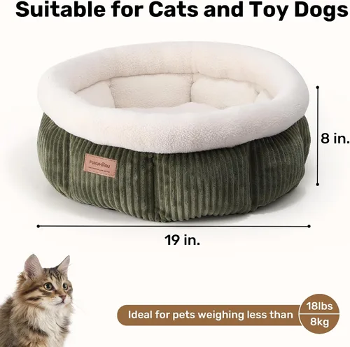 Vista 5 de FUKUMARU Cama para gatos, camas redondas de pana para gatos de interior, cama lavable y esponjosa para mascotas para gatos y cachorros, camas suaves