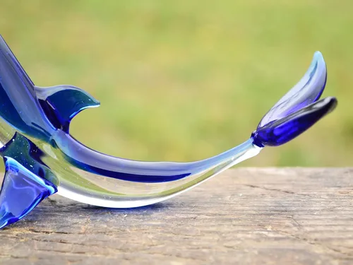 Vista 5 de Figura de delfín de cristal azul de 5 pulgadas, miniatura soplada a mano estilo Murano, adorno de animales marinos para tanque de acuario, estante