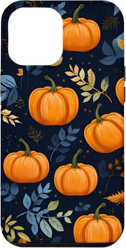 Vista 25 de iPhone 16 Calabazas y Hojas de Otoño Patrón Fondo Oscuro Caso