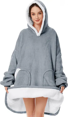 Vista 27 de Zando Manta con Capucha Ponible Manta para Niños y Adultos Manta Cómoda con Capucha Sudadera de Gran Tamaño Sherpa Forro Polar