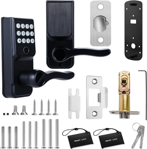 Vista 7 de Cerradura de puerta inteligente con huella dactilar sin llave: cerradura electrónica digital LORVIBO con código de contraseña, perilla de puerta