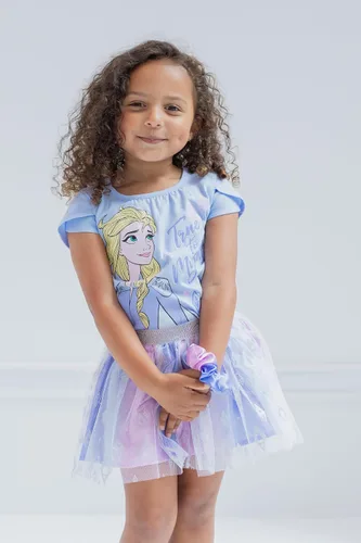 Vista 3 de Disney Princess Moana Frozen - Conjunto de 3 piezas de camiseta de tul con falda de malla y coletero para niñas pequeñas y grandes