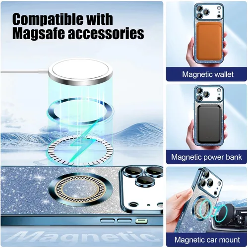 Vista 105 de Misscase Funda magnética con purpurina para iPhone 11 compatible con MagSafe, protección completa, delgada, a prueba de golpes, antiarañazos