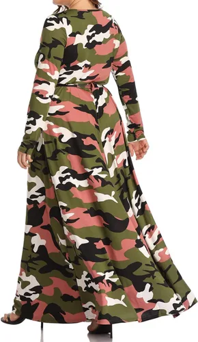 Vista 7 de Vestido largo de camuflaje de talla grande para mujer, vestidos largos estampados de manga larga