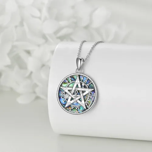 Vista 3 de Collar de plata de ley con tetragrammaton para mujeres y hombres, collar con colgante de pentagrama de concha de abulón, amuleto de protección