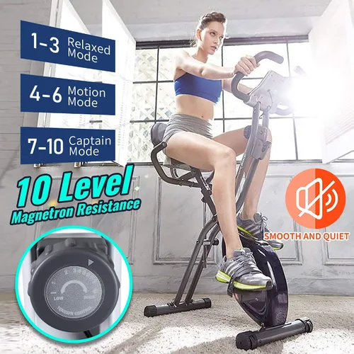Vista 3 de leikefitness LEIKE X Bicicleta plegable ultra silenciosa, bicicleta vertical magnética con monitor de frecuencia cardíaca, monitor LCD y fácil