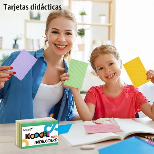 Vista 6 de Koogel - Tarjetas de índice de 4x6 pulgadas, 180 unidades, tarjetas flash grandes de colores para estudiar, tarjetas de notas pesadas para tomar
