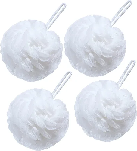 Vista 10 de VANZAVANZU Esponja de ducha grande de 2.82 oz de esponja de baño, puf de malla para hombres y mujeres, juego de 4 (negro con blanco)