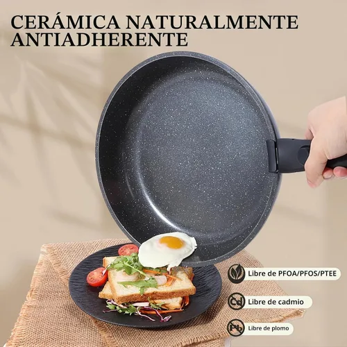 Vista 6 de GiPP Juego de sartenes antiadherentes de cerámica, mango extraíble, apto para lavavajillas y horno, sartenes antiadherentes con mango desmontable