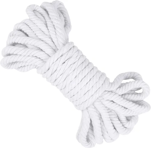 Vista 11 de Cuerda de macramé gruesa de 0.315 in x 32.8 pies, cuerda de algodón trenzada de algodón natural, 3 capas para colgar en la pared, para colgar