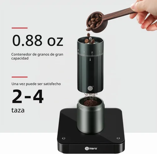 Vista 6 de Molinillo de café manual, molinillo de café de mano Z5 con perilla ajustable externa de 0.88 oz de capacidad, molinillo manual y eléctrico de modo