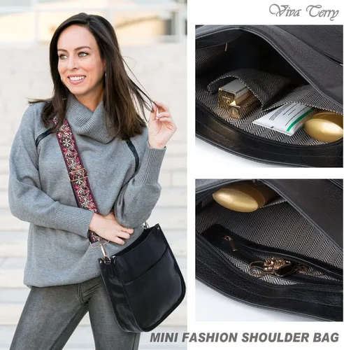 Vista 6 de Viva Terry - Bolsa bandolera de cuero vegano, moderna, con correa ajustable