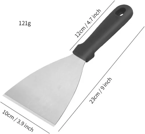 Vista 3 de GSHLLO Espátula triangular de acero inoxidable, raspador de plancha resistente y espátula de servicio de alimentos, aleta pequeña para panqueques